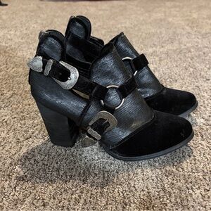 Gimmicks by BKE Black Heeled Boots with Silver Buckles